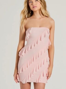Windsor Sip of Sultry Strapless Ruffle Mini Dress in Light Pink